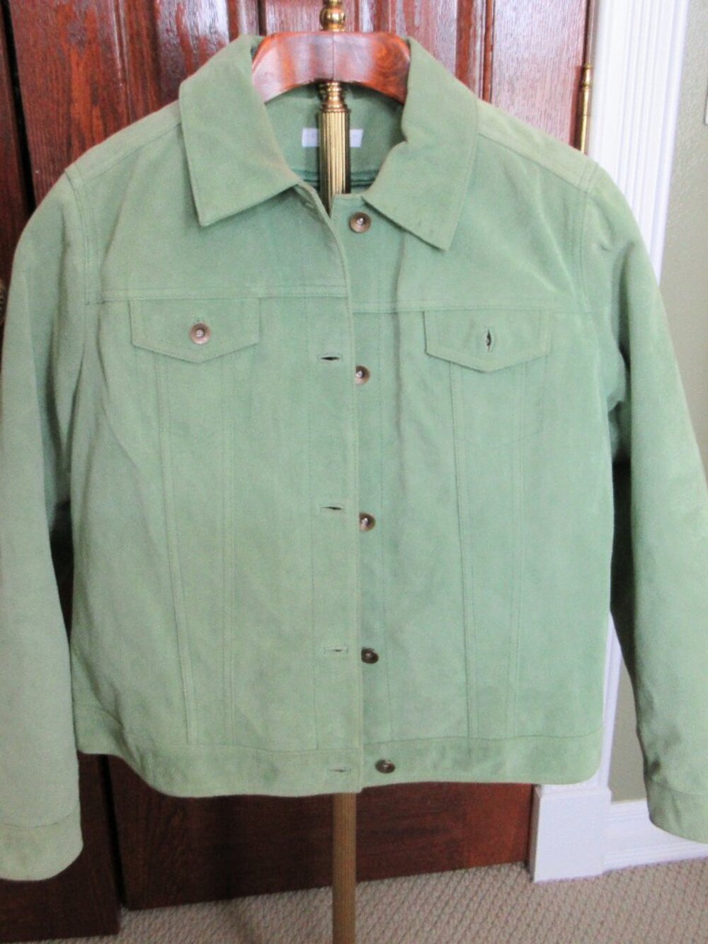 Charter Club L Apple Green Suede Jacket with zip out Quilted lining